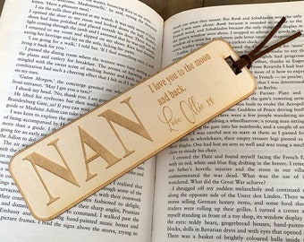 Personalised Nan Gift Wooden Bookmark With Sentiment