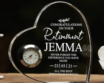 Engraved Personalised Retirement Gift Heart Clock With Sentiment