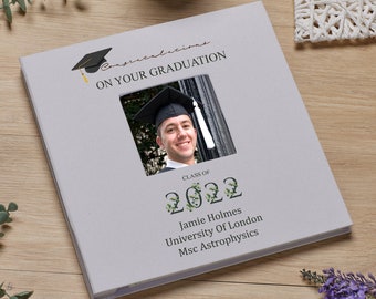 Personalised Graduation Photo Album Linen Cover With Leaf Design