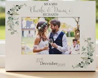 Personalised Wedding Day Photo Frame Gift With Eucalyptus Leaves