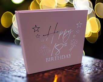 18th Birthday Gift For Her Pink Photo Album With Silver Present Script