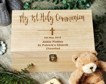 Personalised Large Wooden First holy Communion Keepsake Memories Box Gift