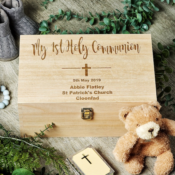 Personalised Large Wooden First holy Communion Keepsake Memories Box Gift