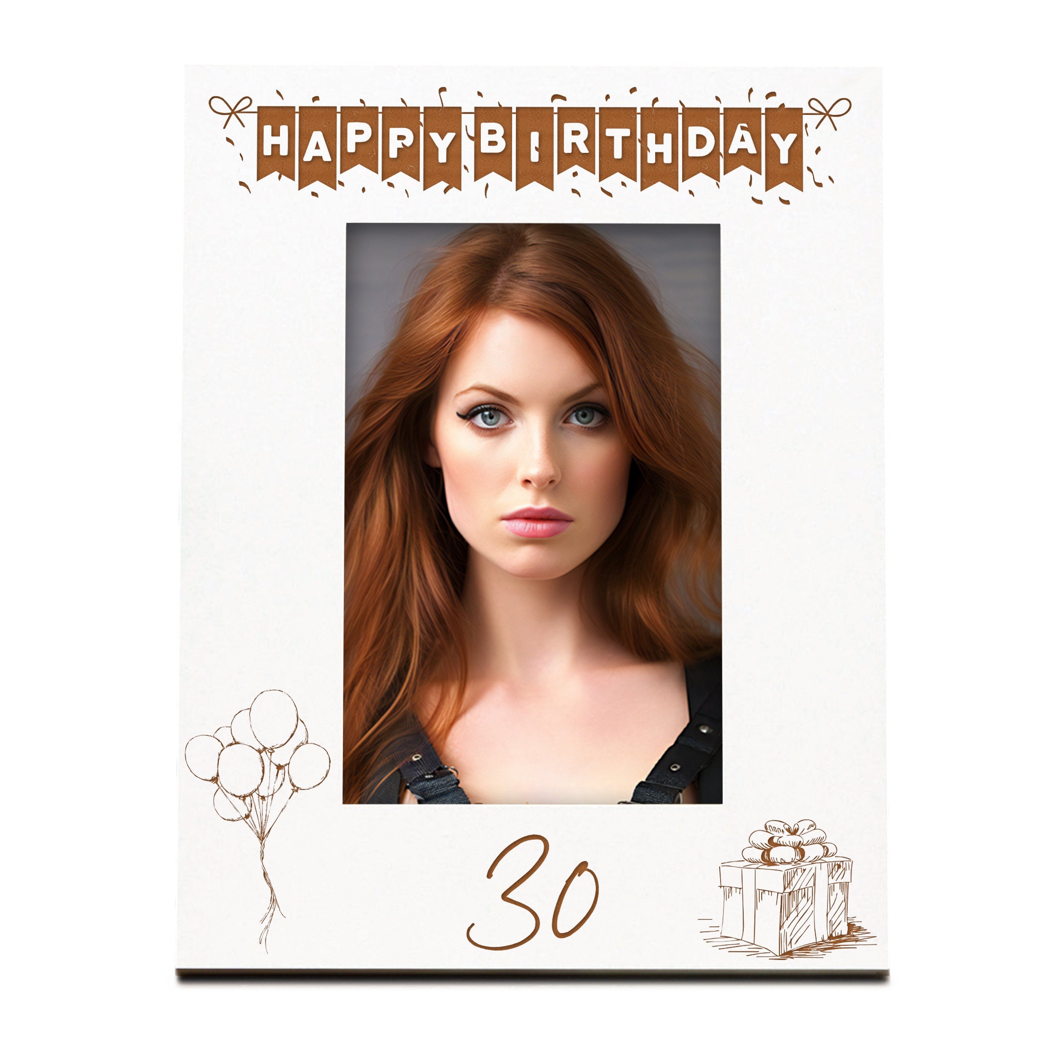 30th Birthday White Wooden Photo Frame Engraved Bunting Style Gift ...