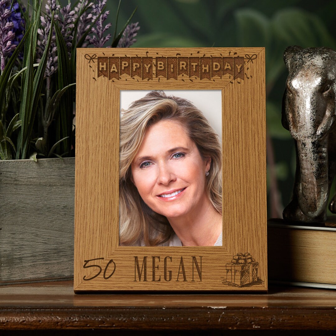 Personalised 50th Birthday Photo Frame Gift With Balloons Portrait Etsy