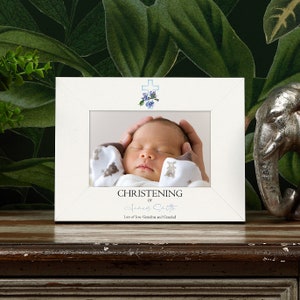 Personalised Christening Day Photo Frame Gift With Blue Cross