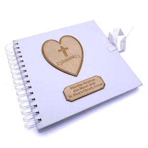 Personalised White Christening Day Guest Book With Wooden Engraving
