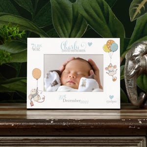 Personalised Gifts Baby Boy Photo Frame - Birth Details Keepsake, White Wood, 6x4 Inch Photo Display - Memory Gift