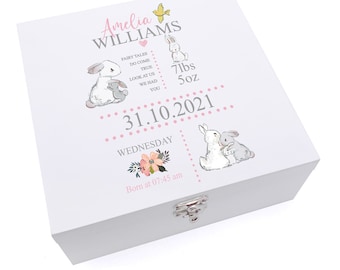 Personalised Luxury Rabbit Baby Girl Keepsake Wooden Box