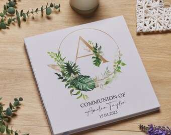 Personalised Communion Large Linen Cover Photo Album With Leaf Design