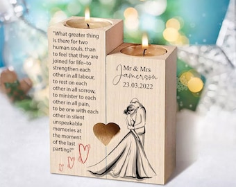 Personalised Wedding Double Tea Light Candle Holder With Couple