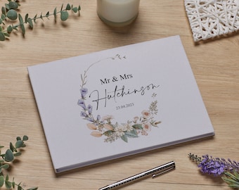 Personalised Modern Wedding Linen Guest Book Printed With Wildflowers