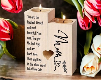 Personalised Mum Double Tea Light Candle Holder Gift