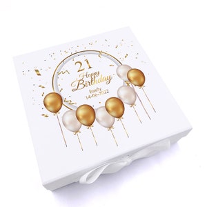 Personalised 21st Birthday Keepsake Box Gift With Gold Balloons