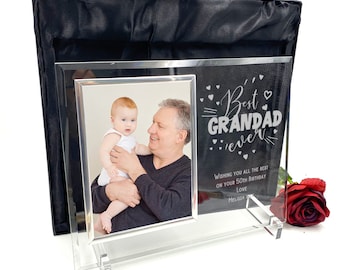 Personalised Best Grandad Ever Large Glass Photo Frame In Silk Lined Gift Box