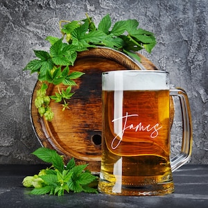 Personalised Name Script Font Birthday Beer Tankard Glass Gift For Him