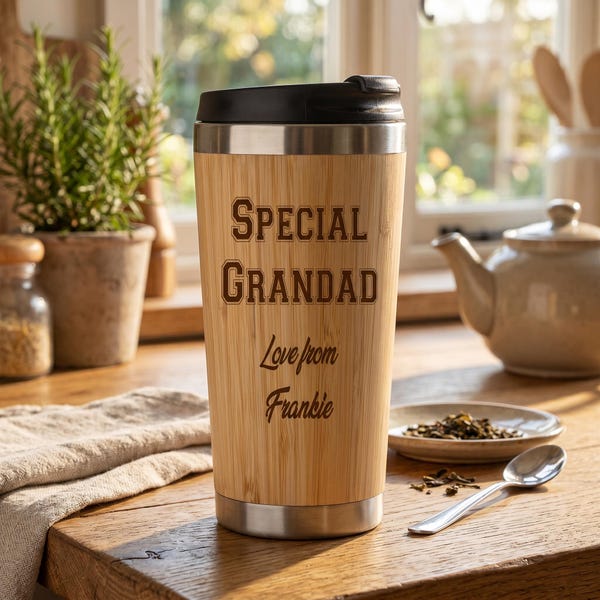 Grandad Bamboo Travel Mug - Personalised, Double Walled, Eco Friendly