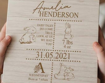 Personalised New Baby Wooden Keepsake Box – Wreath & Alphabet Design, Christening Gift For Boys & Girls