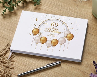 Personalised 60th Birthday Guest Book With Gold Balloons