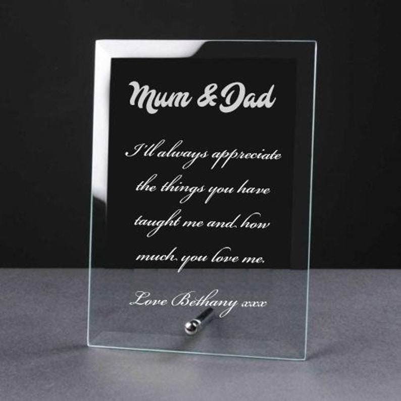 Personalised Engraved Glass Plaque Mum and Dad Gift Etsy UK
