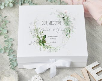 Personalised Wedding Keepsake Box Gift With Botanical Design