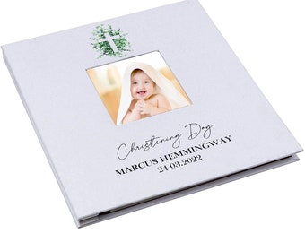 Personalised Large Christening Day Photo Album Linen Self Hardcover