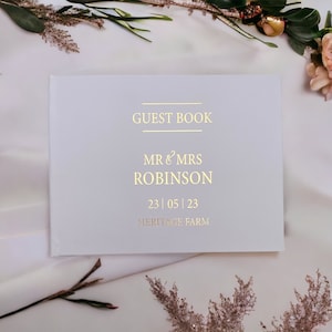 Personalised Wedding Guestbook 80 Lined Pages With Gold Script