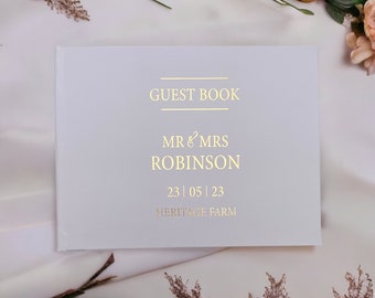 Personalised Wedding Guestbook 80 Lined Pages With Gold Script