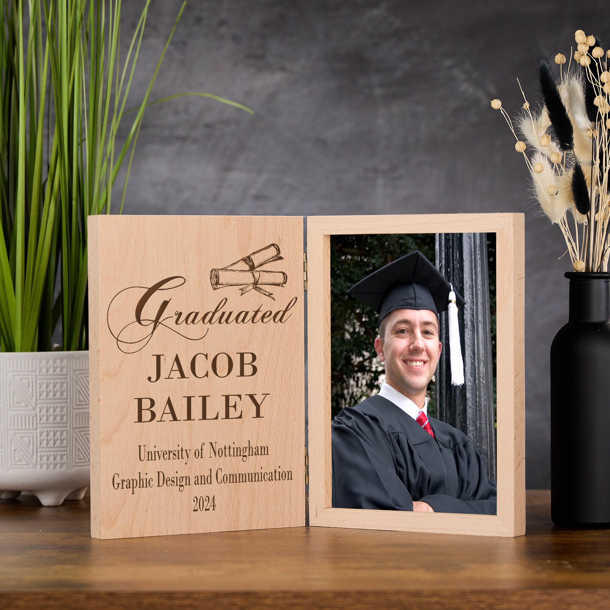 Personalised Graduation Photo Book Frame Solid Oak Wood Gift - Etsy