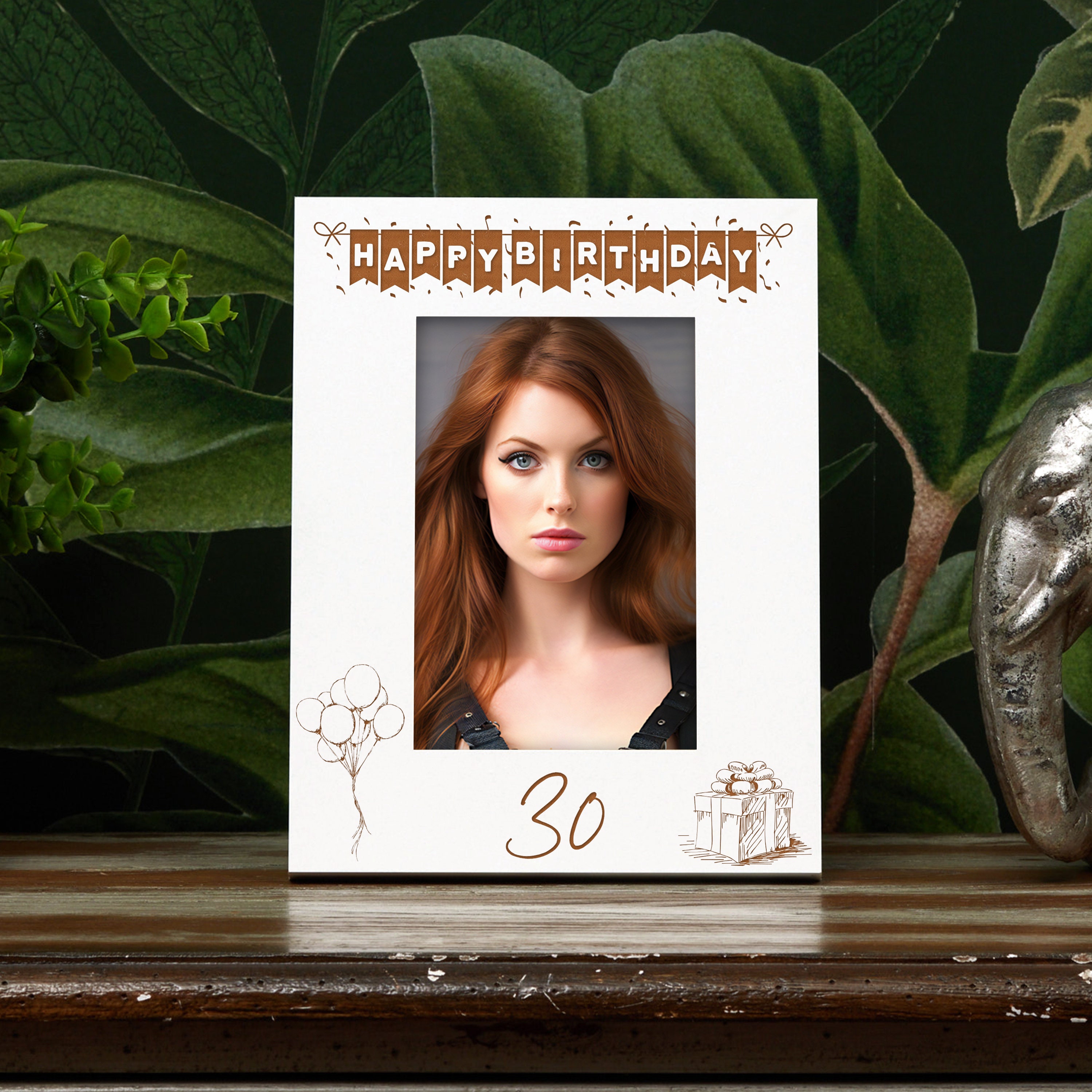 30th Birthday White Wooden Photo Frame Engraved Bunting Style Gift ...