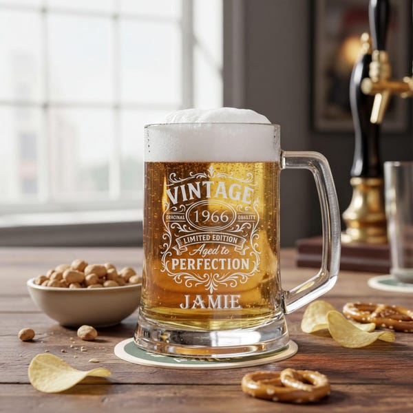 Personalised Engraved Tankard Beer Mug Any Age Year And Name Happy Birthday Boxed, 510ml