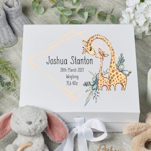 Personalised Baby Keepsake Memory Box Cute Giraffes
