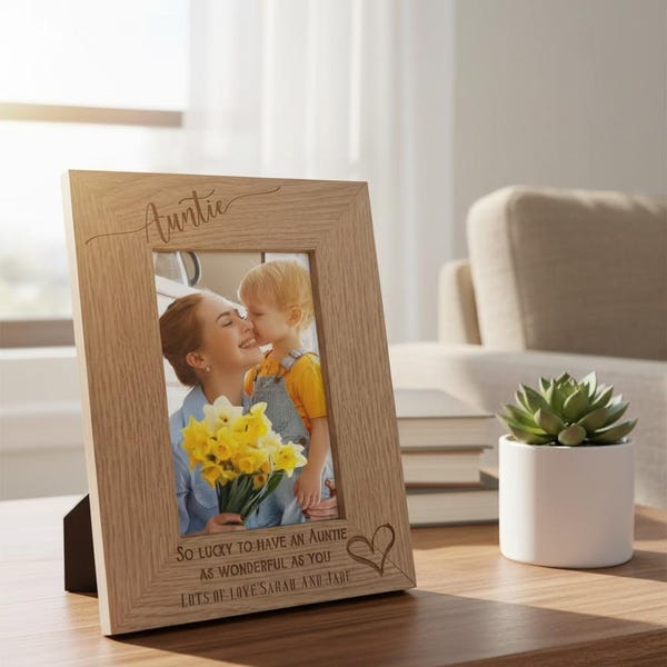 Marco de fotos personalizado con corazón grabado para tía, regalo de cumpleaños, Navidad, Día de la Madre.