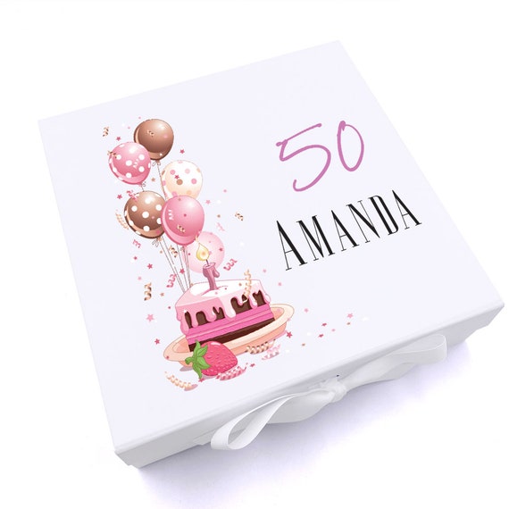 Personalised 50th Birthday Gifts for Her Keepsake Memory Box 