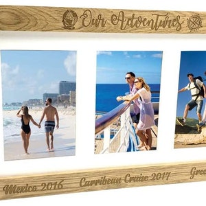 Personalised Adventures Travel Holiday Wooden Triple picture photo frame