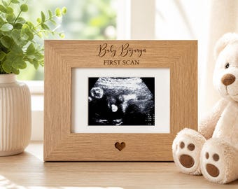 Personalised Gifts, Oak Engraved Baby Scan Keepsake | Wooden Display | 4X3 Insert
