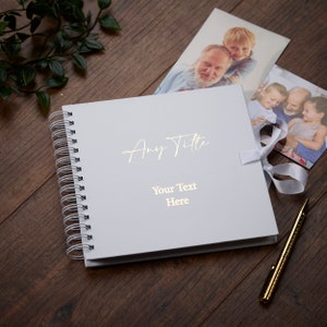 Personalised Any Name and Text White Scrapbook Photo album Gold Print