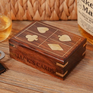 Personalised Luxury Playing Card Box-mens personalised gift wooden card set travel game games for him game gift-keepsake card set image 1