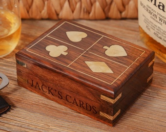 Personalised Luxury Playing Card Box-mens personalised gift- wooden card set- travel game- games for him - game gift-keepsake card set