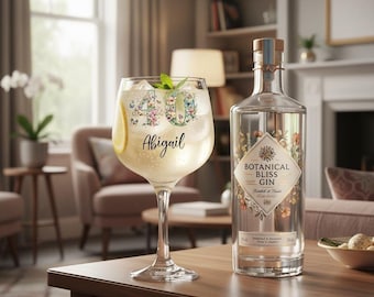 Gepersonaliseerde 40e verjaardag cocktail gin glas cadeau voor haar met bloemen en vlinders