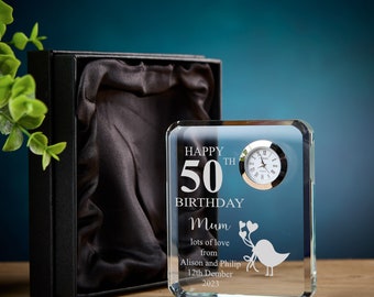 Personalised Any Age Birthday Crystal Glass Clock Gift for Her 18th 21st 30th 40th 50th 60th 70th 80th