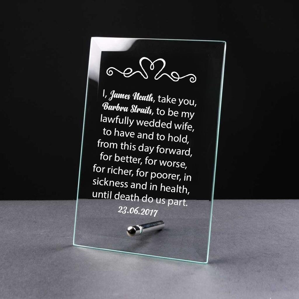 Personalised Engraved Husband Wife Wedding Vow Glass Plaque Etsy UK