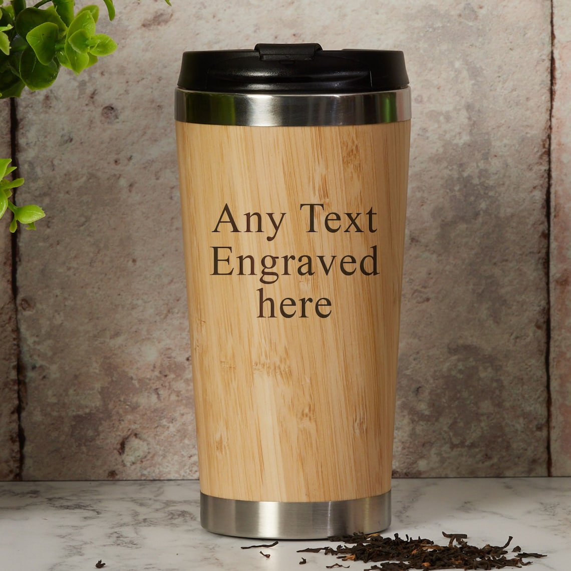 Personalised Bamboo Insulated Travel Mug Any Engraving image 1