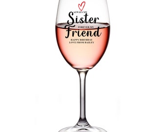 Personalised Sister Wine Glass Gift For Her With Love Heart Any Occasion