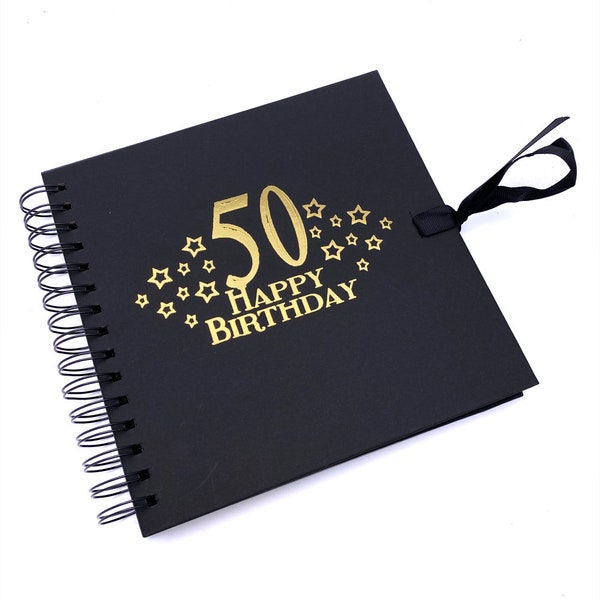 50th Birthday Black Scrapbook, Guest Book Or Photo album With Gold