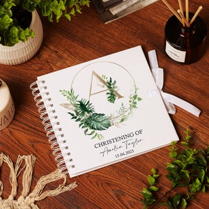 Personalised Christening Guestbook Scrapbook Photo Album Tropical Leaves