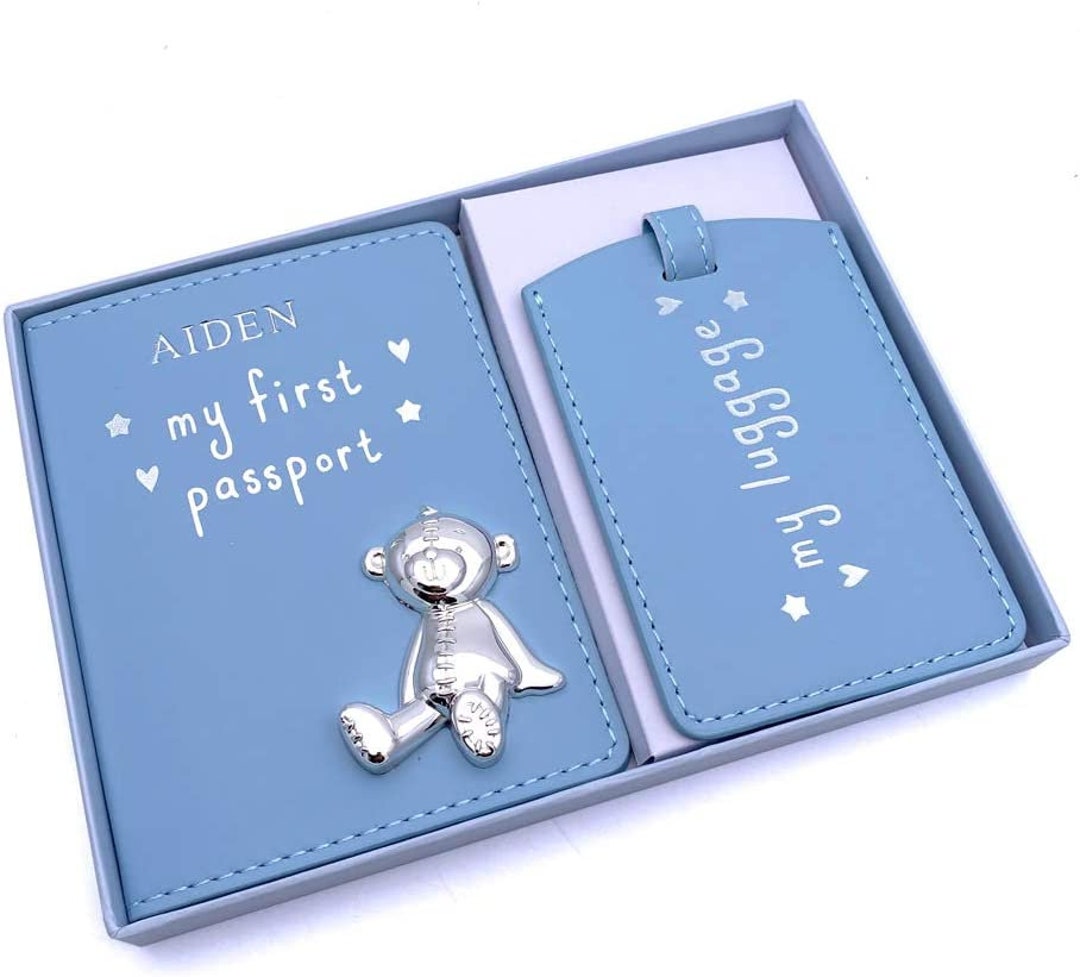 Personalised Debossed Baby Boy Passport Cover and Luggage Tag