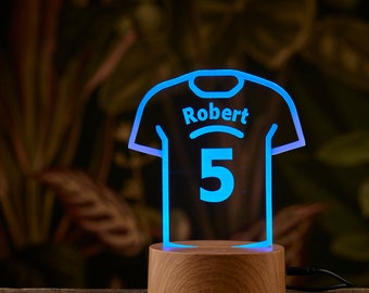 Football Shirt Kids Room Personalised 7 colour Led Night Light Lamp For Boys