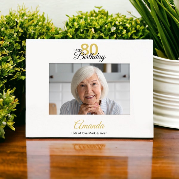 Personalised 80th Birthday Photo Frame Landscape With Name and Sentiment