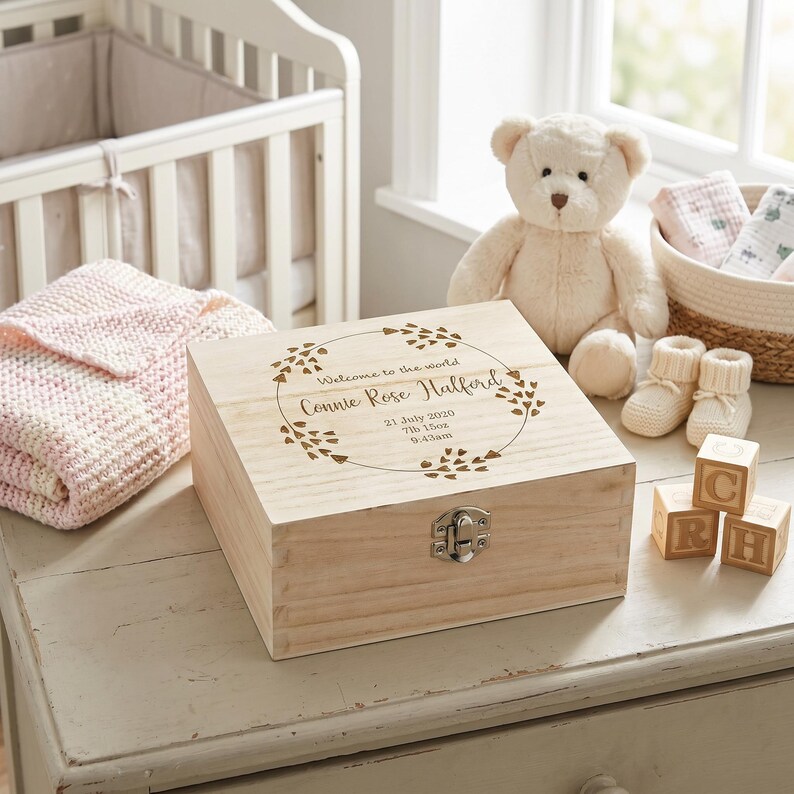 Personalised Welcome to the World Baby Keepsake Wooden Engraved Box ...